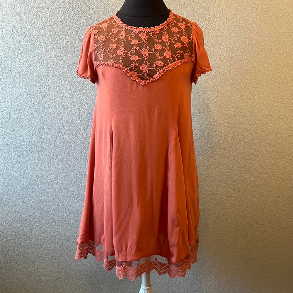 B-Sharp Boutique Orange Lace Trim Dress Size Small